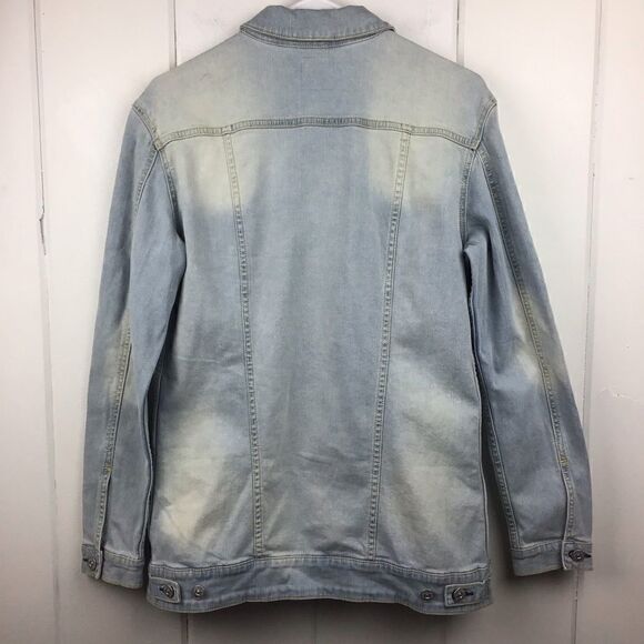 LulaRoe Denim Jacket Jaxon Longer Distressed Bleached Jean Jacket, Size Medium‎ - Picture 7 of 8